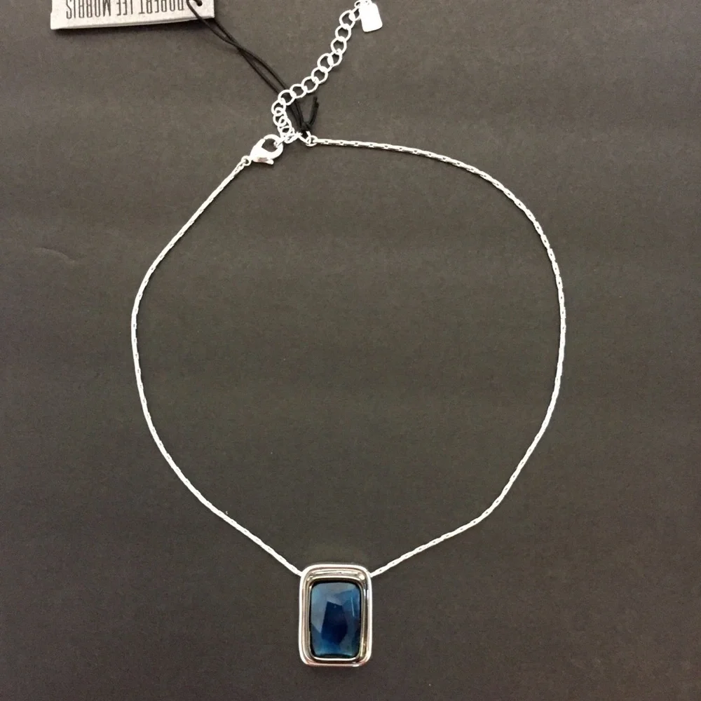 Robert Lee Morris Soho Silver Tone Geometric Blue Stone Necklaces